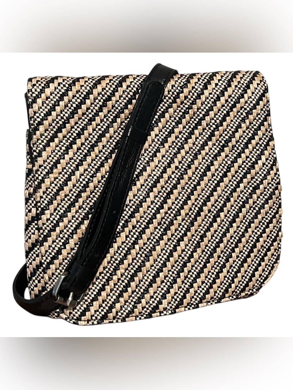 Patricia Nash Black and Beige Woven Crossbody Bag